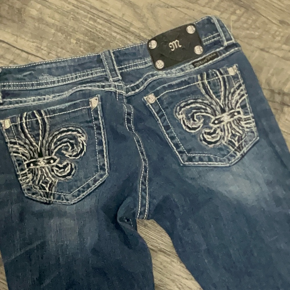 Miss Me Blue Skinny Jeans with Ornate Embroidery